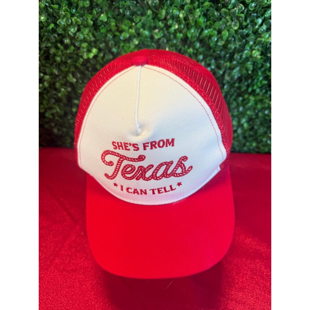 She's From Texas I Can Tell Vibes Hat Company Red White Snapback Ella Langley - Picture 2 of 9